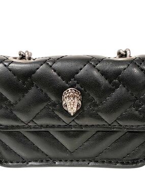 Kurt Geiger Black Quilted Leather MICRO KENSINGTON BAG Silver Chain Strap